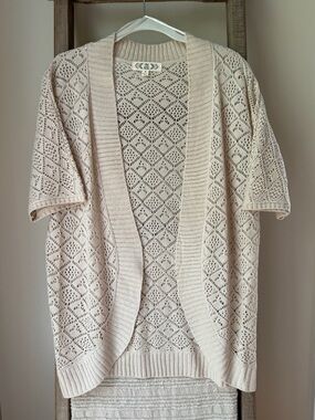 Pink Rose Open Weave Short Sleeve Cardigan - Soft Cream